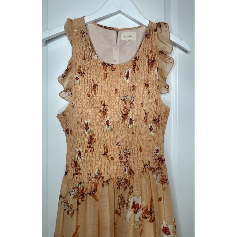 Melloday Women's Large Peach‎ Boho Floral Smocked  Tiered Maxi Dress - Picture 8 of 16